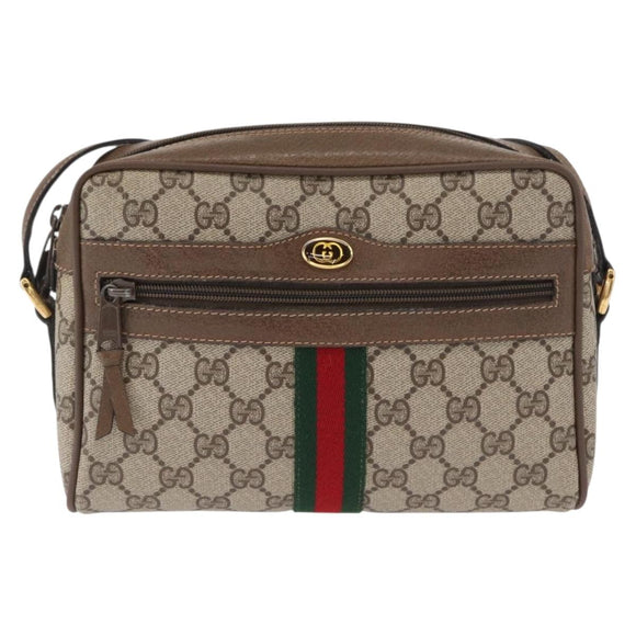 GUCCI GG Supreme Web Sherry Line Bag PVC Beige Gold 98 02 004 Auth SW1946