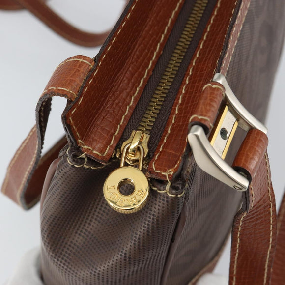 LOEWE Anagram Shoulder Bag PVC Brown Gold Auth SW1947