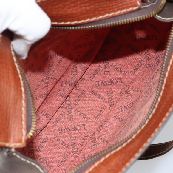 LOEWE Anagram Shoulder Bag PVC Brown Gold Auth SW1947