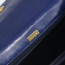 BALLY Hand Bag Leather Navy Gold Auth SW1949-16