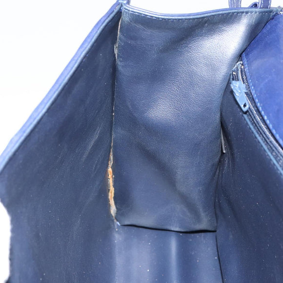 BALLY Hand Bag Leather Navy Gold Auth SW1949