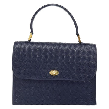 BALLY Hand Bag Leather Navy Gold Auth SW1949 - 0