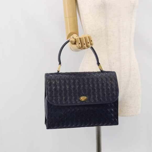 BALLY Hand Bag Leather Navy Gold Auth SW1949