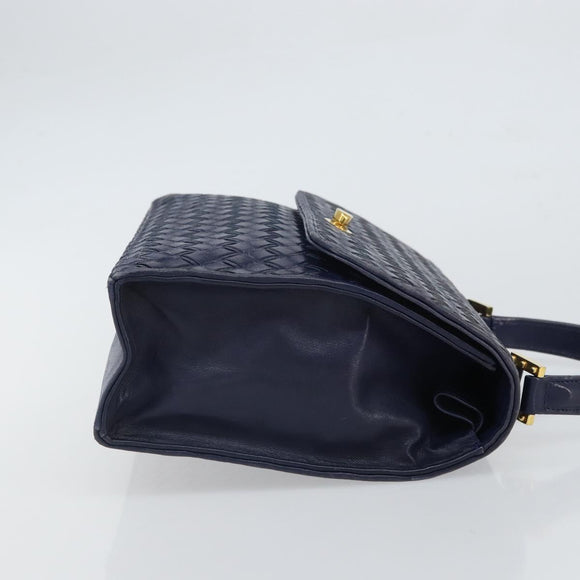 BALLY Hand Bag Leather Navy Gold Auth SW1949