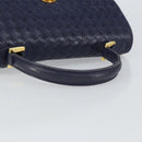 BALLY Hand Bag Leather Navy Gold Auth SW1949-7