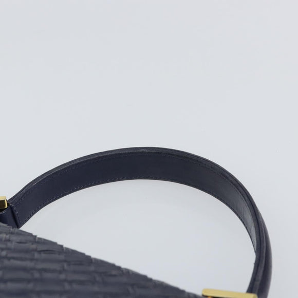 BALLY Hand Bag Leather Navy Gold Auth SW1949
