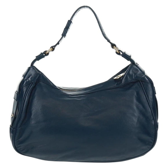 CELINE Hand Bag Leather Navy Gold Auth SW1962V