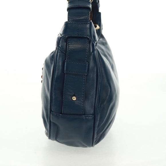 CELINE Hand Bag Leather Navy Gold Auth SW1962V