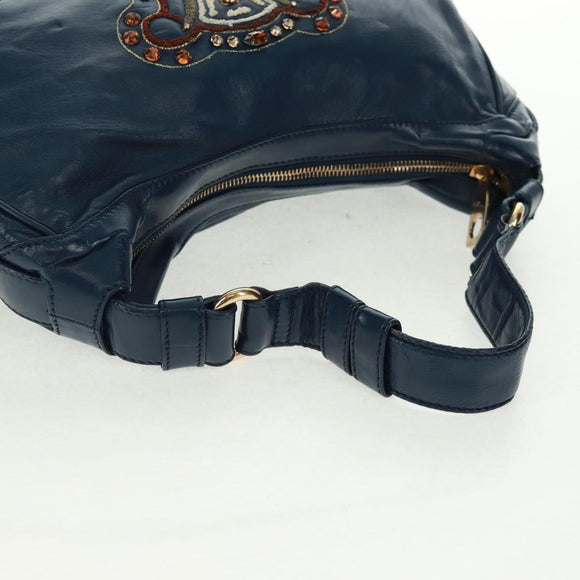 CELINE Hand Bag Leather Navy Gold Auth SW1962V