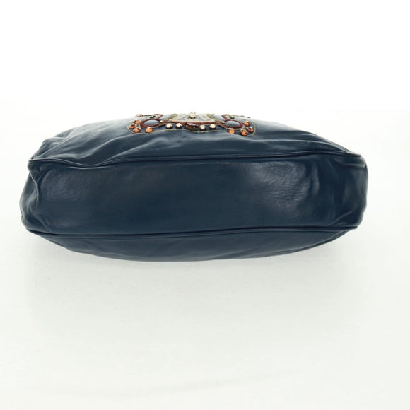 CELINE Hand Bag Leather Navy Gold Auth SW1962V