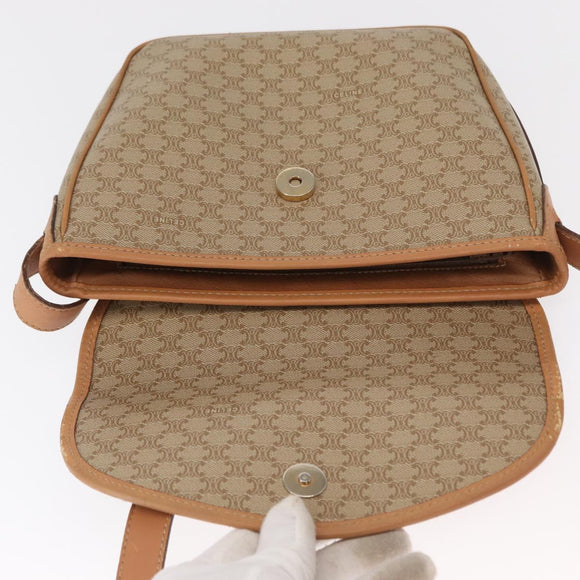 CELINE Macadam Canvas Shoulder Bag PVC Beige Gold Auth SW1963