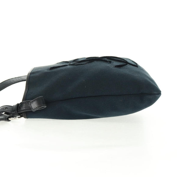 SAINT LAURENT Shoulder Bag Canvas Black Silver Auth SW1966V