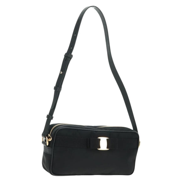 Salvatore Ferragamo Shoulder Bag Nylon Black Gold Auth SW1967V