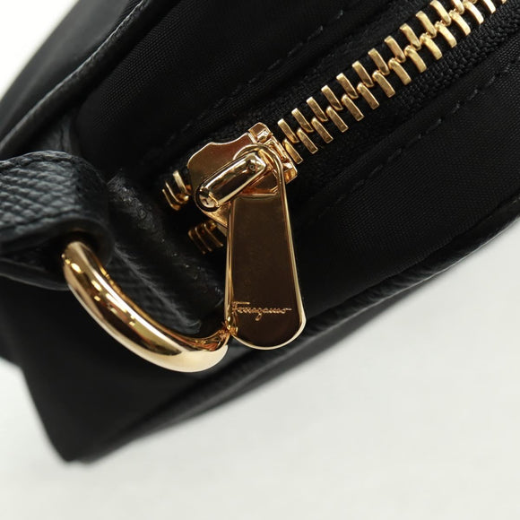Salvatore Ferragamo Shoulder Bag Nylon Black Gold Auth SW1967V