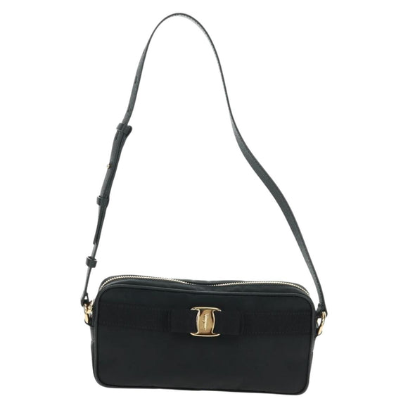 Salvatore Ferragamo Shoulder Bag Nylon Black Gold Auth SW1967V