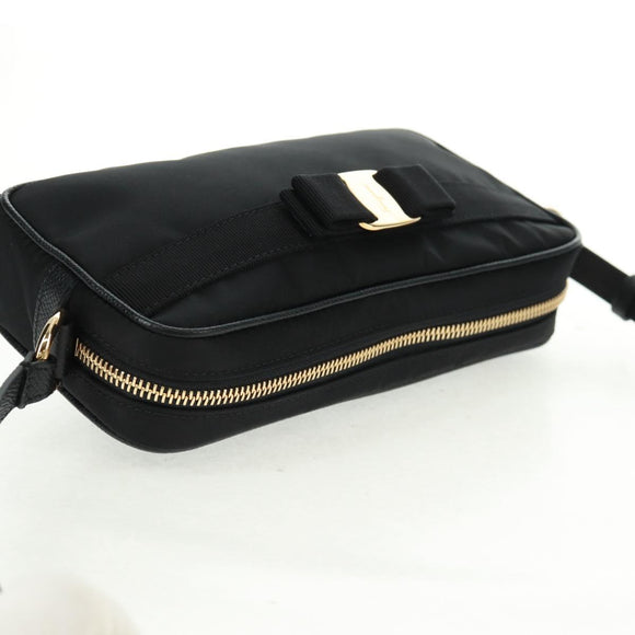 Salvatore Ferragamo Shoulder Bag Nylon Black Gold Auth SW1967V