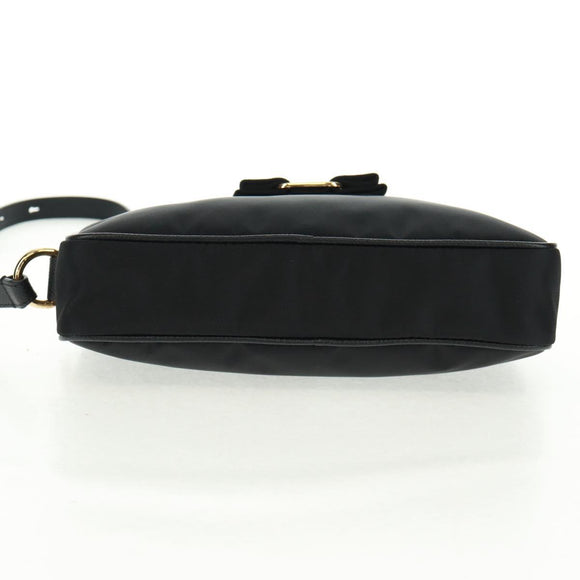 Salvatore Ferragamo Shoulder Bag Nylon Black Gold Auth SW1967V