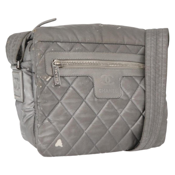 CHANEL Cococoon Shoulder Bag Nylon Gray Silver CC Auth SW1968