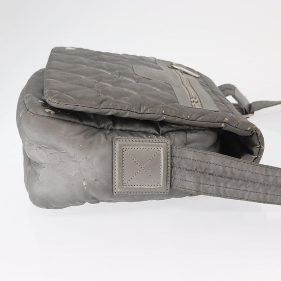 CHANEL Cococoon Shoulder Bag Nylon Gray Silver CC Auth SW1968