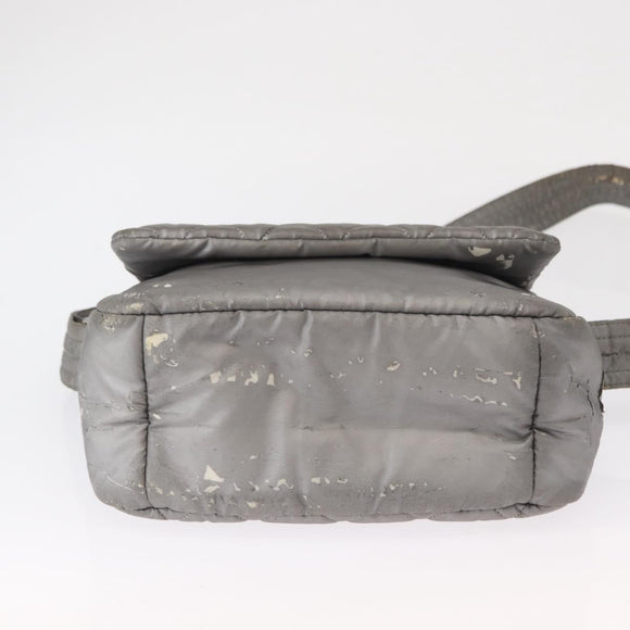 CHANEL Cococoon Shoulder Bag Nylon Gray Silver CC Auth SW1968