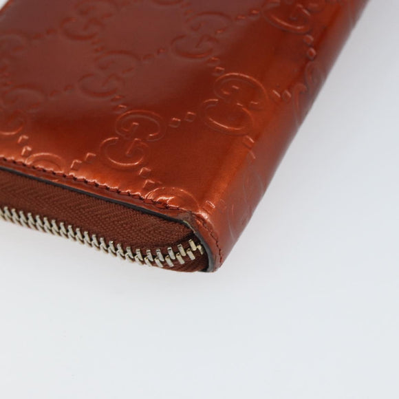 GUCCI GG Canvas Shiny Guccissima Wallet Patent leather Orange 295671 Auth SW1979
