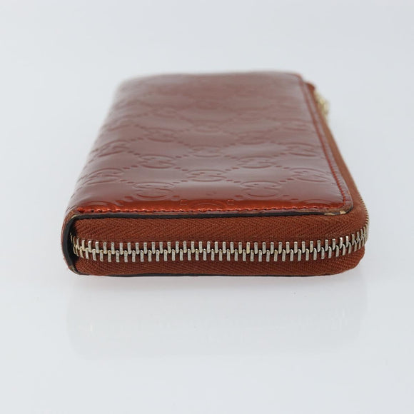 GUCCI GG Canvas Shiny Guccissima Wallet Patent leather Orange 295671 Auth SW1979