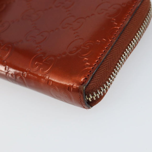GUCCI GG Canvas Shiny Guccissima Wallet Patent leather Orange 295671 Auth SW1979