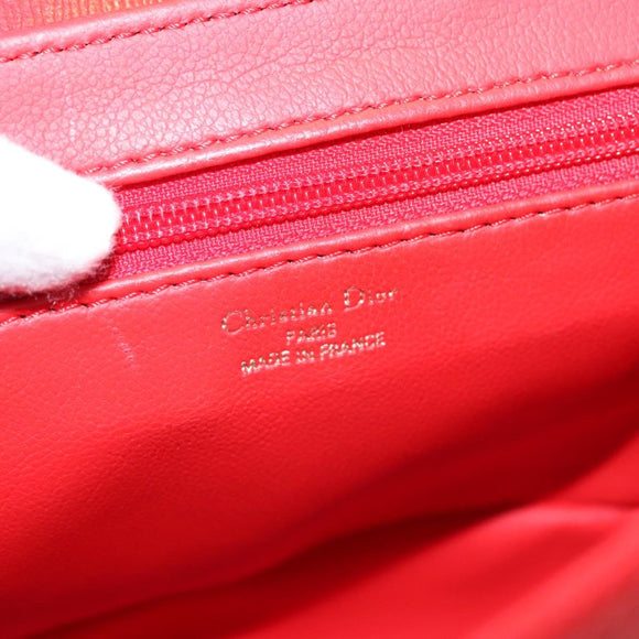 Christian Dior Hand Bag Leather Red Gold Auth sw201V