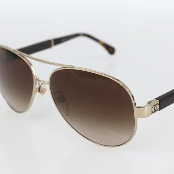 CHANEL Sunglasses Leather Brown CC Auth SW2012V