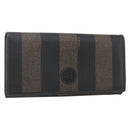 FENDI Pecan Canvas Long Wallet PVC Black Brown Auth SW2016-1