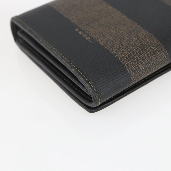 FENDI Pecan Canvas Long Wallet PVC Black Brown Auth SW2016