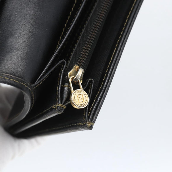 FENDI Pecan Canvas Long Wallet PVC Black Brown Auth SW2016