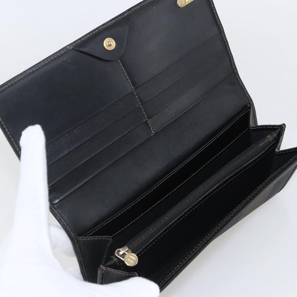 FENDI Pecan Canvas Long Wallet PVC Black Brown Auth SW2016