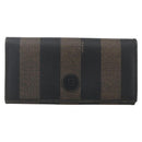 FENDI Pecan Canvas Long Wallet PVC Black Brown Auth SW2016-13