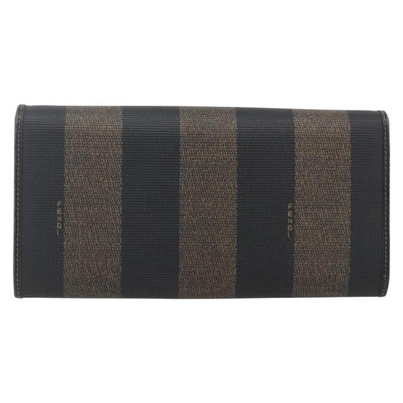 FENDI Pecan Canvas Long Wallet PVC Black Brown Auth SW2016