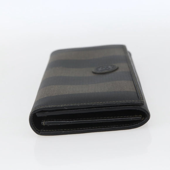 FENDI Pecan Canvas Long Wallet PVC Black Brown Auth SW2016