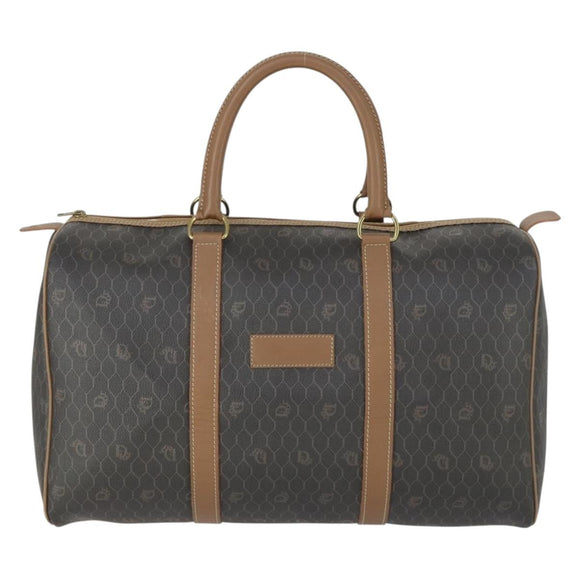 Christian Dior Honeycomb Canvas Boston Bag PVC Black Gold Auth SW2024