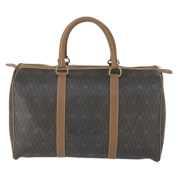 Christian Dior Honeycomb Canvas Boston Bag PVC Black Gold Auth SW2024