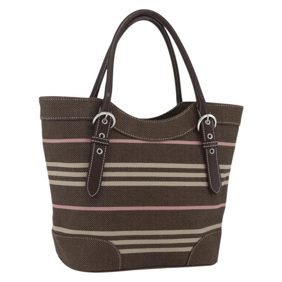 BURBERRY Nova Check Blue Label Tote Bag Canvas Brown Silver Auth SW2025