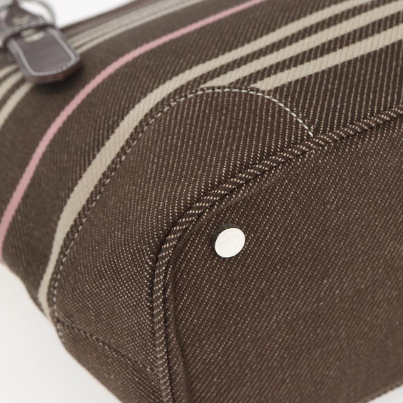 BURBERRY Nova Check Blue Label Tote Bag Canvas Brown Silver Auth SW2025