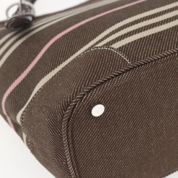 BURBERRY Nova Check Blue Label Tote Bag Canvas Brown Silver Auth SW2025