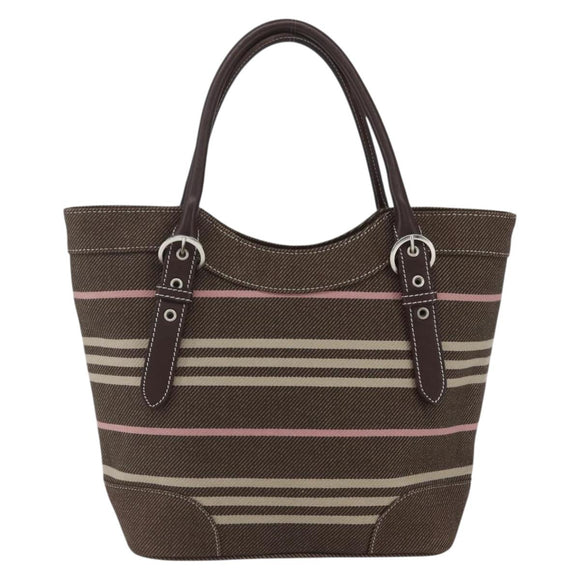 BURBERRY Nova Check Blue Label Tote Bag Canvas Brown Silver Auth SW2025