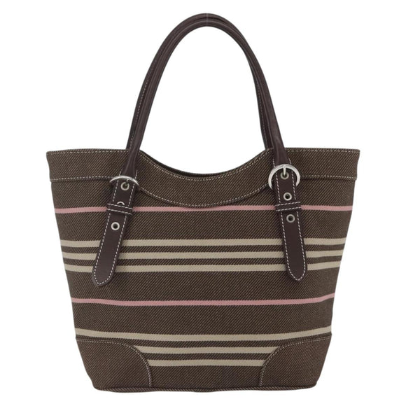 BURBERRY Nova Check Blue Label Tote Bag Canvas Brown Silver Auth SW2025