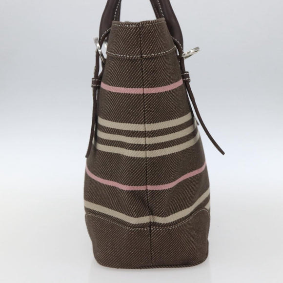 BURBERRY Nova Check Blue Label Tote Bag Canvas Brown Silver Auth SW2025