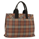 BURBERRY Nova Check Blue Label Tote Bag Nylon Brown Silver Auth SW2027-1