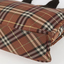 BURBERRY Nova Check Blue Label Tote Bag Nylon Brown Silver Auth SW2027-9