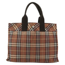 BURBERRY Nova Check Blue Label Tote Bag Nylon Brown Silver Auth SW2027-13