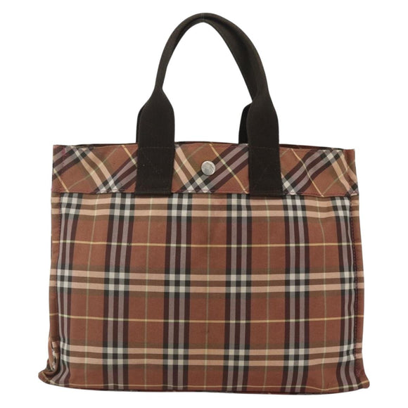 BURBERRY Nova Check Blue Label Tote Bag Nylon Brown Silver Auth SW2027