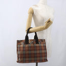 BURBERRY Nova Check Blue Label Tote Bag Nylon Brown Silver Auth SW2027-21