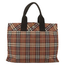 BURBERRY Nova Check Blue Label Tote Bag Nylon Brown Silver Auth SW2027-2